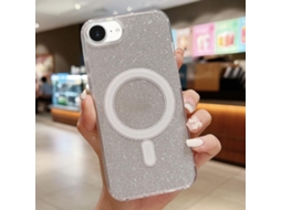 Capa Transparente Com Glitter Para Iphone 17e/16e - Acrílico - Magsafe - Prateada