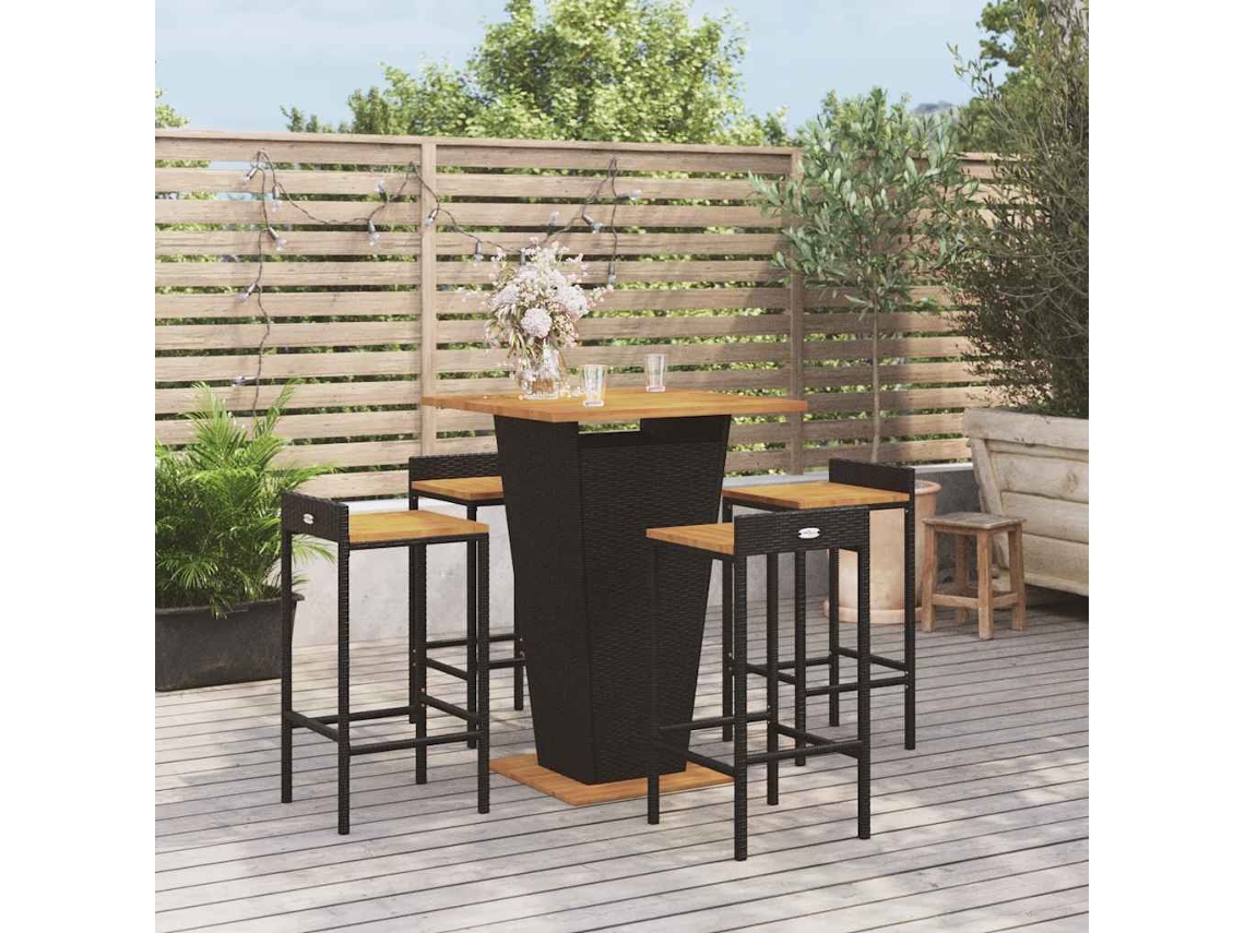 Vidaxl 5 Pcs Conjunto De Bar P/ Jardim Vime Pe/acácia Maciça Preto
