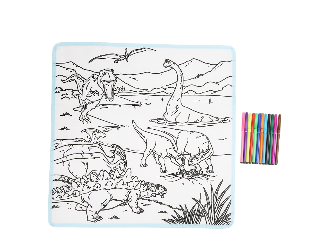 Mali tela de Desenho Lavável Infantil Educativa com 12 Pincéis Tipo Dinossauro 50x50cm