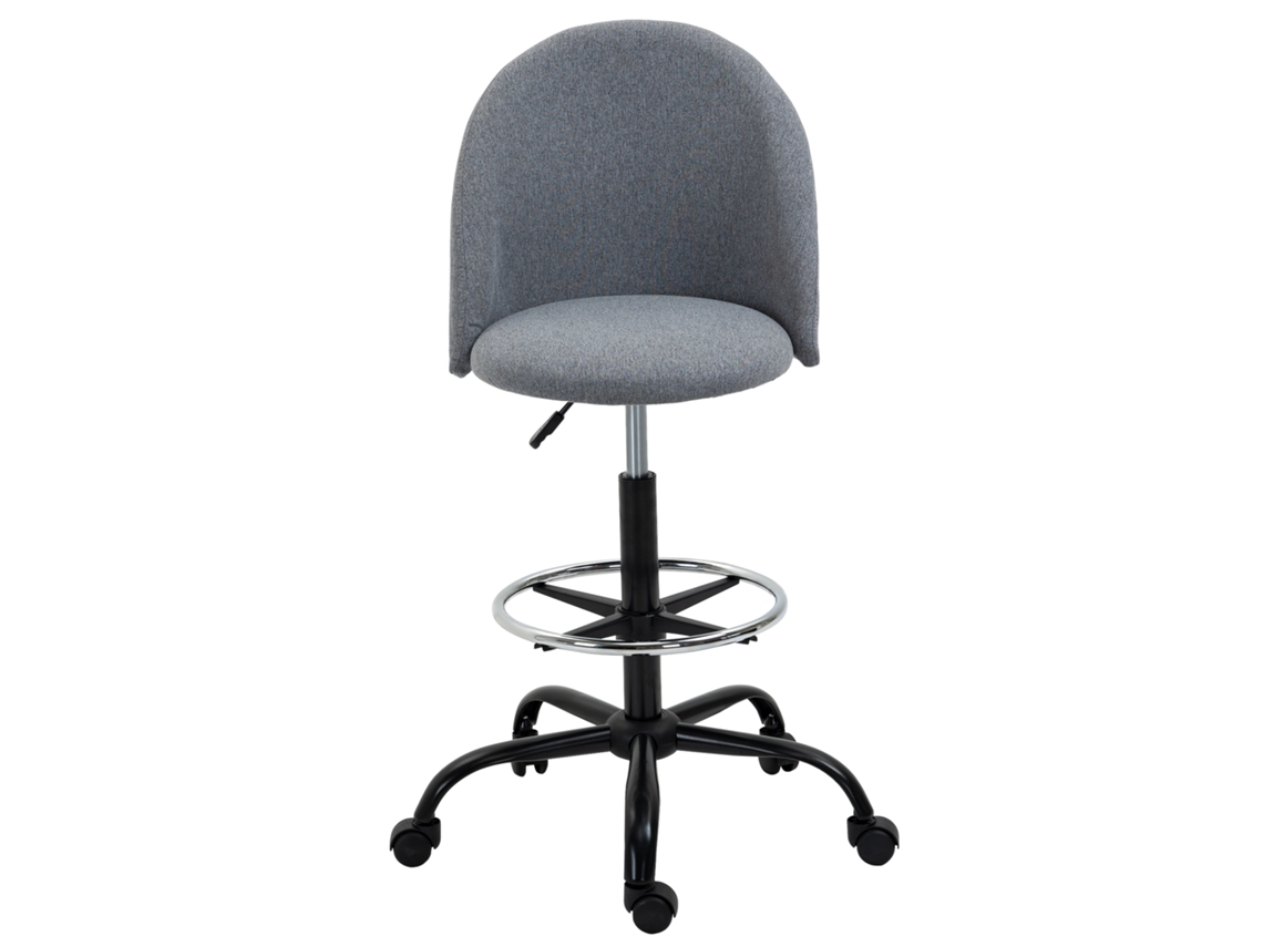 Cadeira De Escritório Alta Ajustável De 105 A 125 Cm, Com Giro De 360°, Em Linho Cinza.