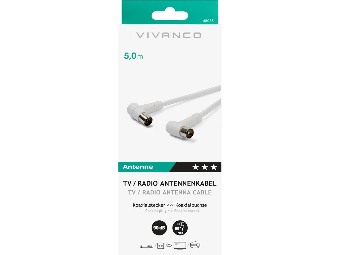 Cabo Coaxial VIVANCO Antena ANGULAR (Branco)