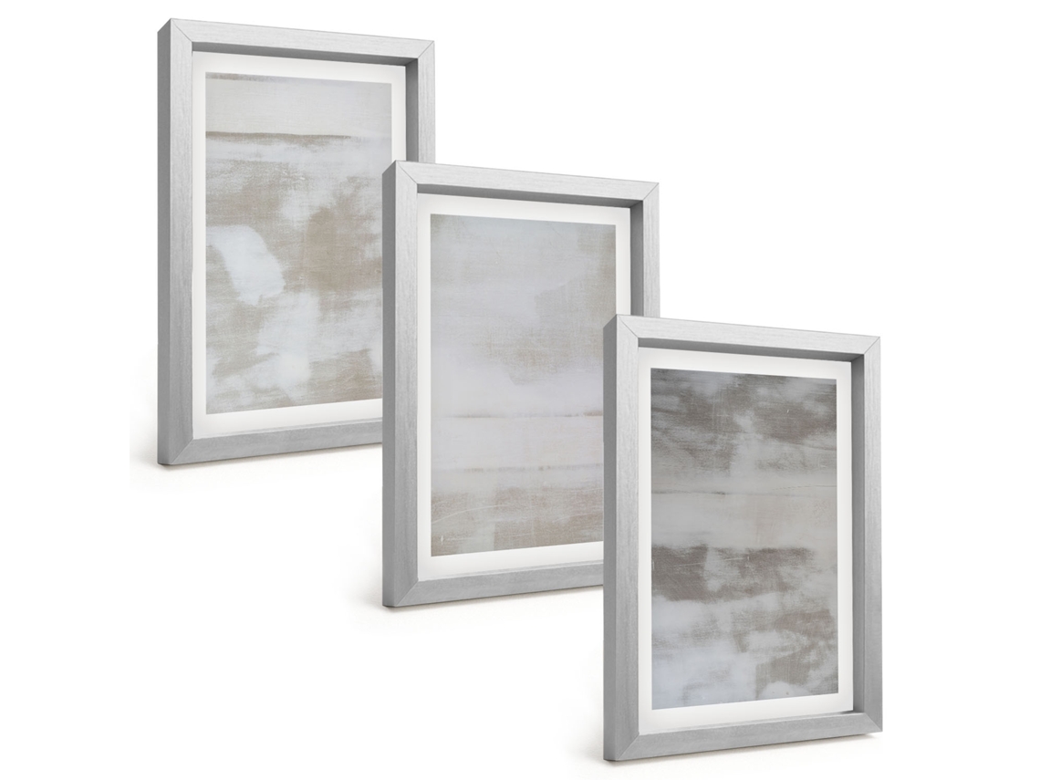 Conjunto De Pinturastexturas Desgastadas, Moderno Moldura Prateada Quadros Para A Sala De Estar Espelharte (3 Peças 20x30 Cm)