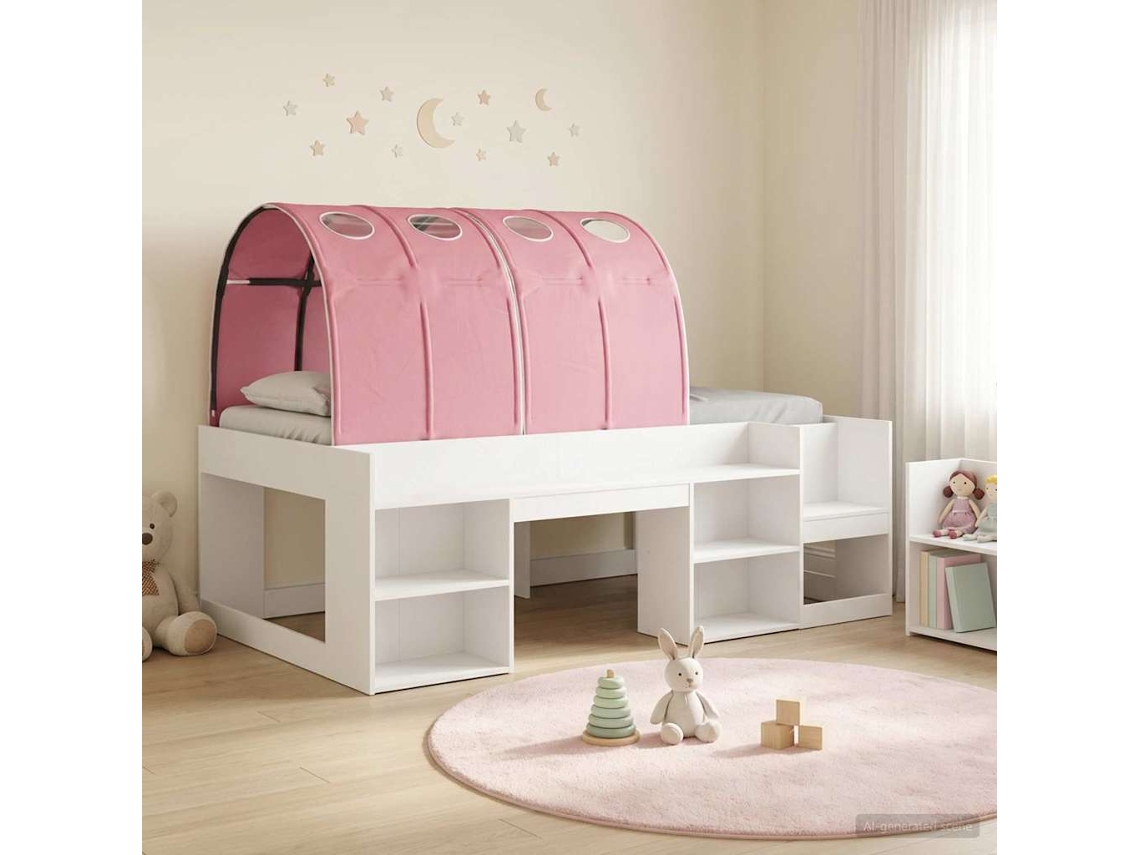 Vidaxl Cama Com Túnel 3 Unid. Branco E Rosa Derivados De Madeira
