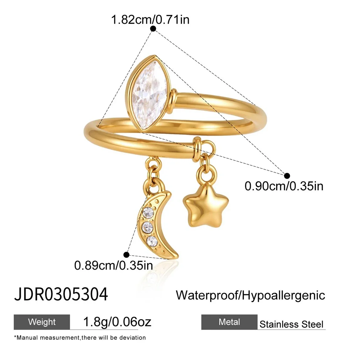 Anel Espiral De Zircônia Multicamadas, Banhado A Ouro, À Prova D'água, Joia Para Usar Em Conjunto Com Outros Anéis.