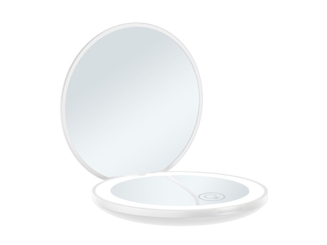 Espelho Compacto Recarregável de Bolso 3.5 Polegadas com Led Brilhante e 10x Lupa Branco