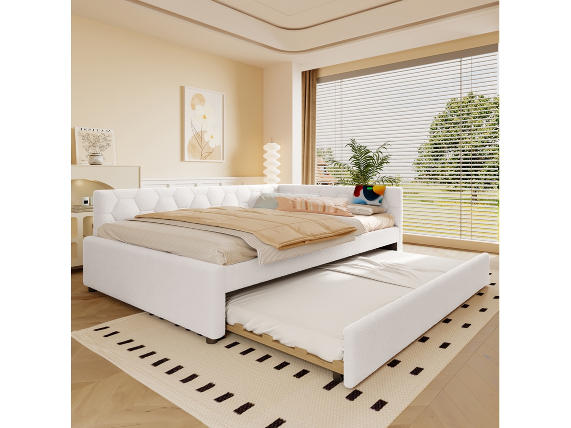 Daybed Branco 140x200cm, Sofá-cama, Base Ripas, Abajur, Retrátil, Usb-c, Polar.-op