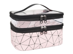 Estuche de Maquilhagem LINJOU de Doble Capa, transparente, para Viagem (rosa)