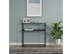 Tabela de console Kuhmo com painel de vidro com prateleira adicional/metal 80 x 80 x 30 cm preto [EN.CASA]