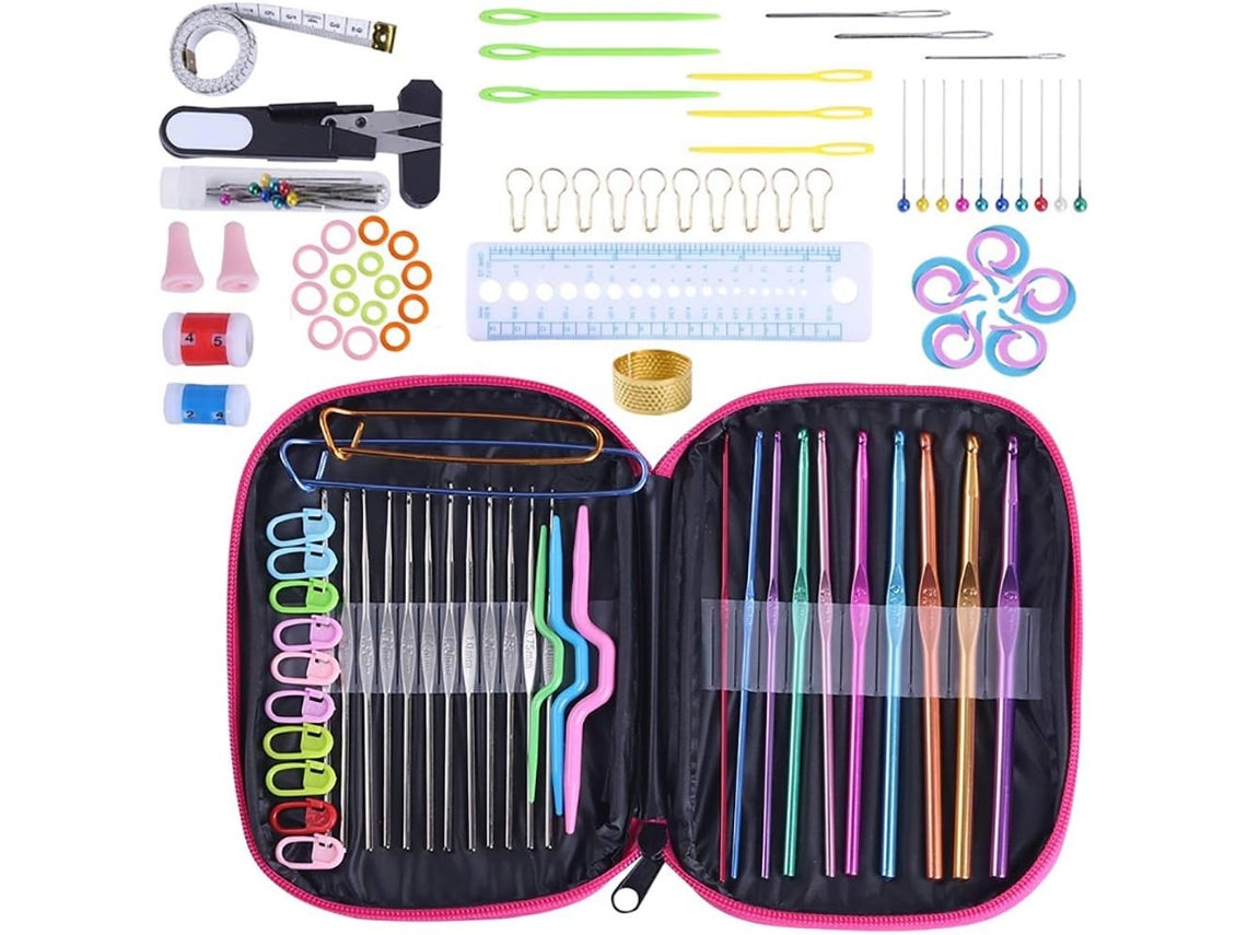 Conjunto Completo de Crochê com 100 Peças de Acessórios da Mais Alta Qualidade, Incluindo Ferramentas de Tricô. AQUAFORGE