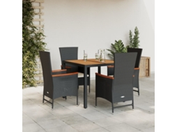 5 Pcs Conjunto De Jantar P/ Jardim C/ Almofadões Vime Pe Preto Dkd Home Decor