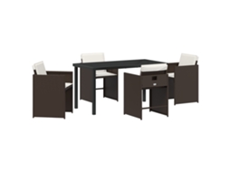 Conjunto 5 De Jantar De Jardim  De Vidaxl Com Almofadas Castanho Rattan Poliéster