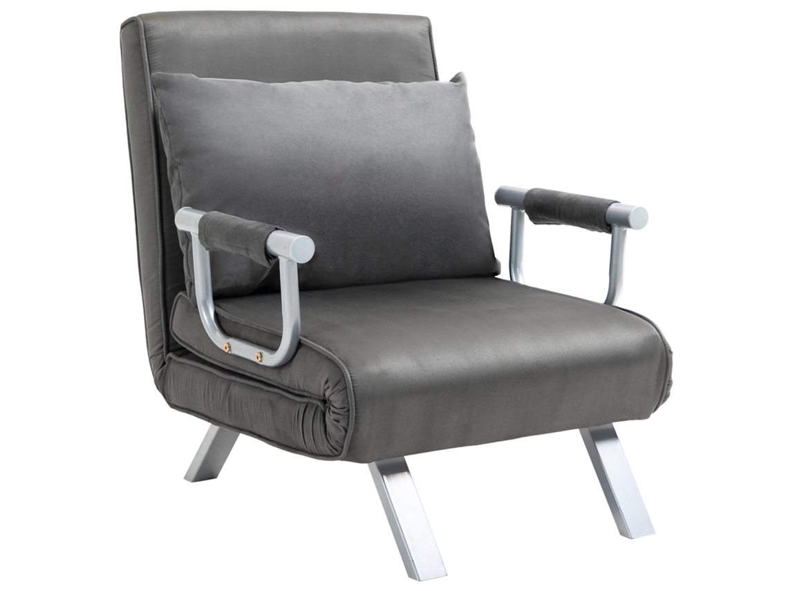 Poltrona PRIME KANG, conversível, sofá cama, 1 lugar, capa removível, confortável, almofada, metal, cinza