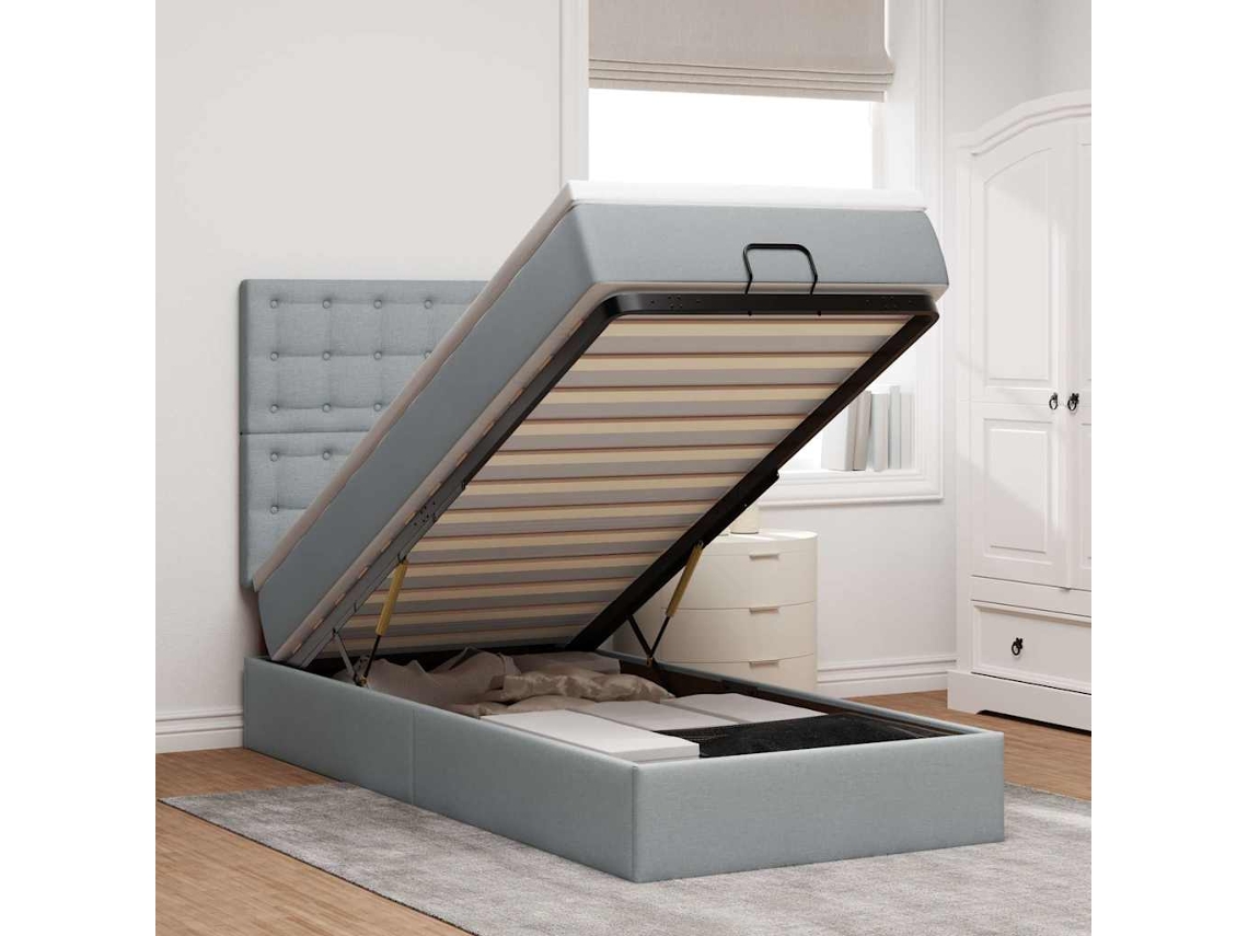 Cama Otomana Com Colchão 100x200 Cm Tecido Cinzento Claro