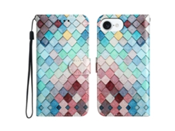 Capa Tipo Carteira Para Iphone 16e Com Estampa De Couro E Grades