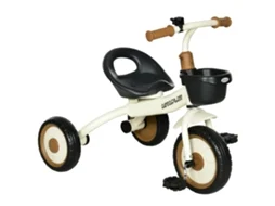 Triciclo infantil para 2 a 5 anos, com assento ajustável, cesta, sino e pedais 70,5x53x58 cm creme
