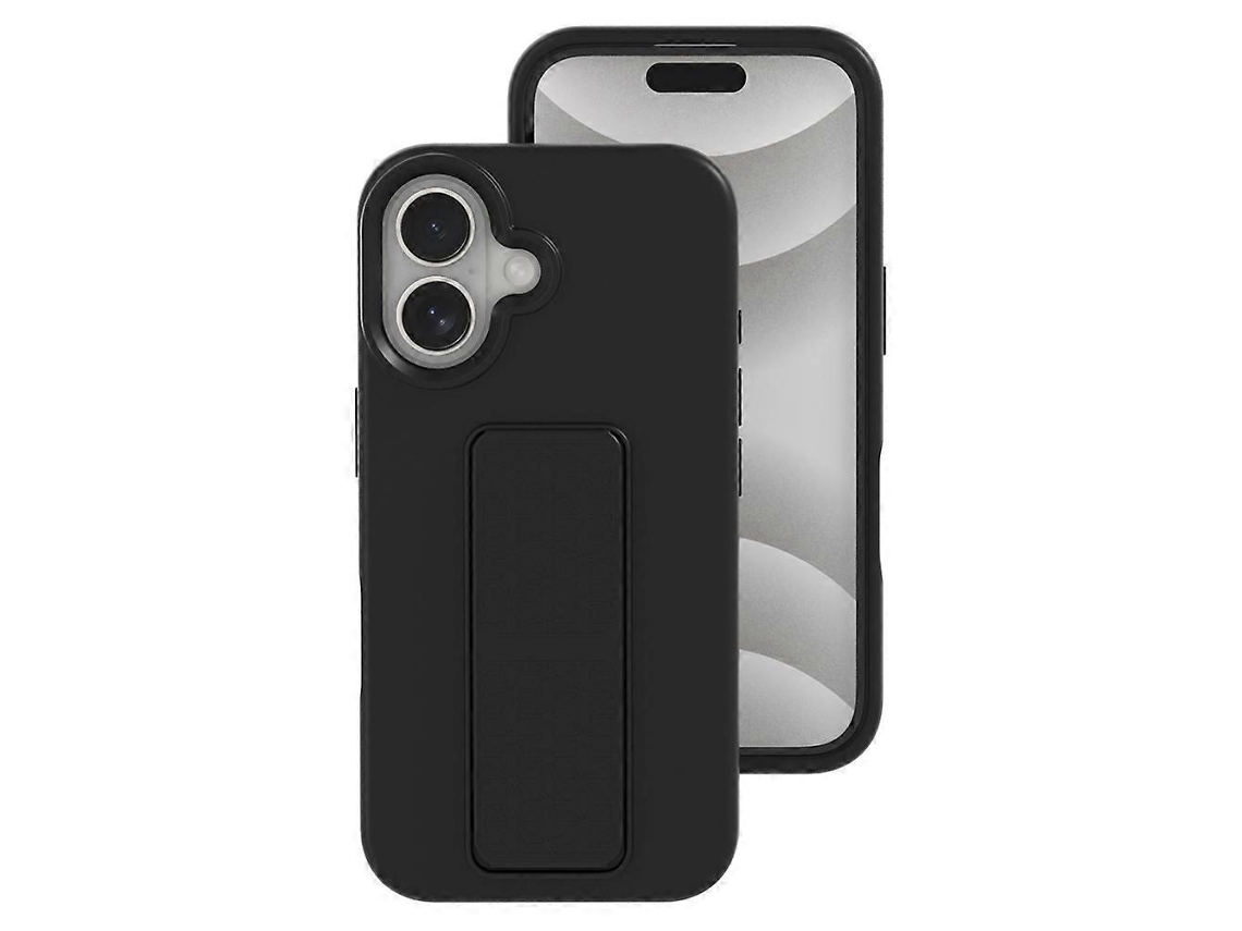 Capa Protetora De Silicone Líquido Com Suporte Oculto Para Iphone 16 Plus, Preta, Proteção Contra Quedas