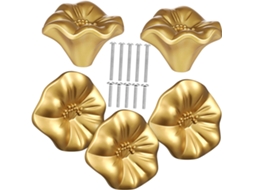 Puxadores De Porta Angooily Com Design Floral, 5 Peças, Para Gavetas E Móveis, Com Acabamento Dourado