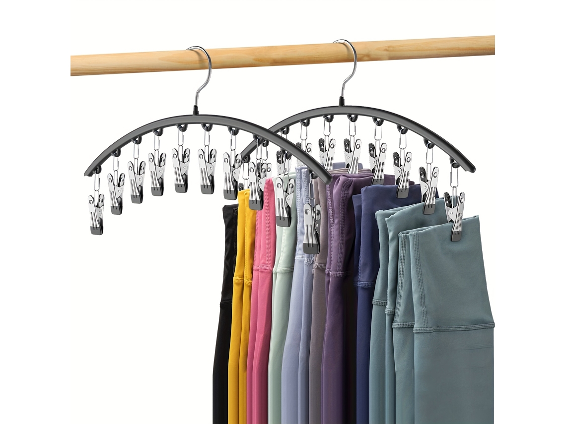 Cabideiro Curvo para Roupas, com 10 Prendedores de Roupa de Metal e 10 Adesivos para Leggings. MDUG (2 Peças)