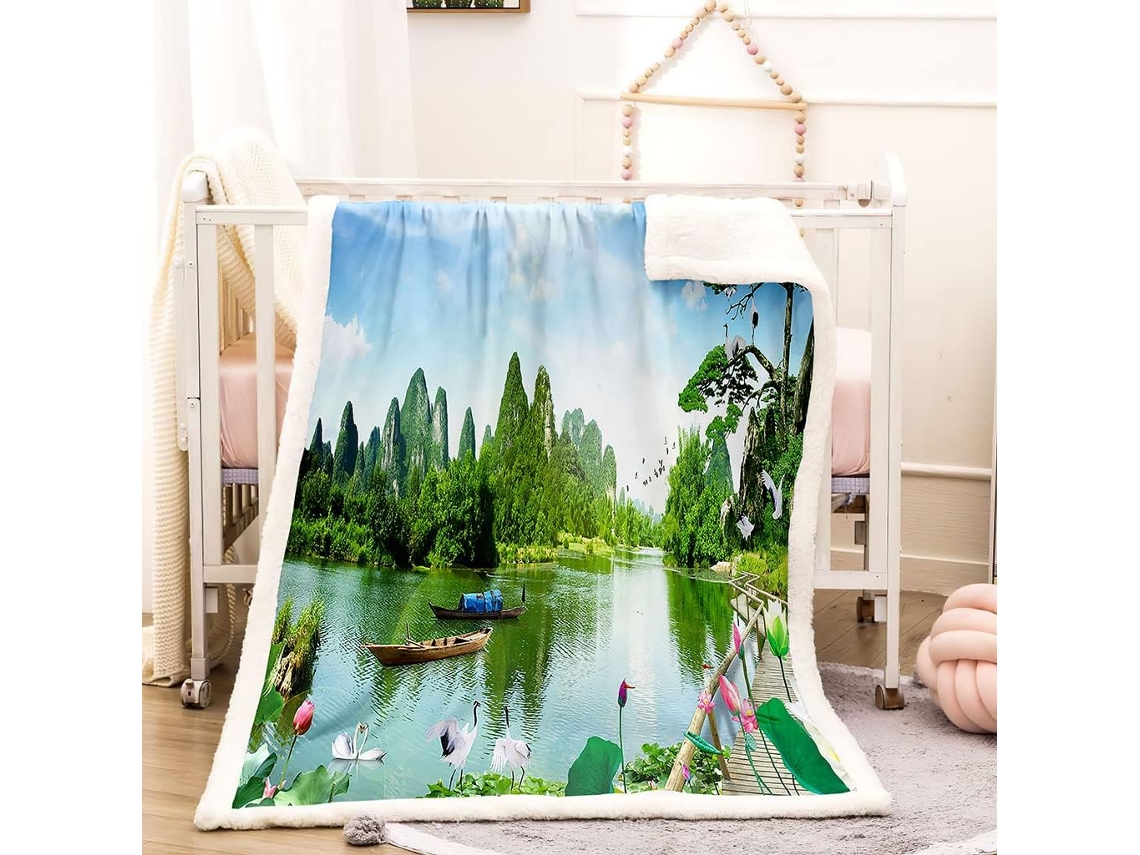 Manta com Estampa 3d de Paisagem em Microfibra 180x200cm