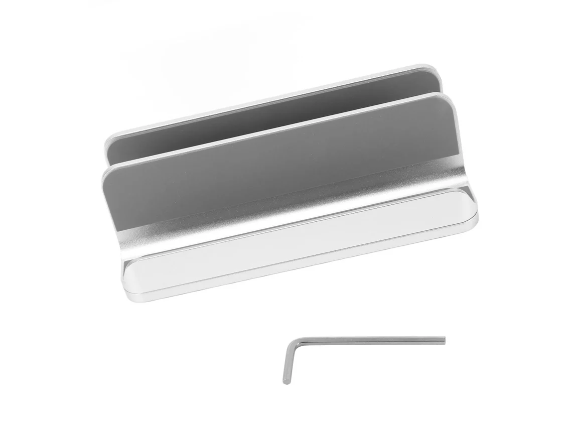 Soporte Vertical Para Portátil Aluminio Plata Con Base Regulable Y Alfombrilla De Silicona