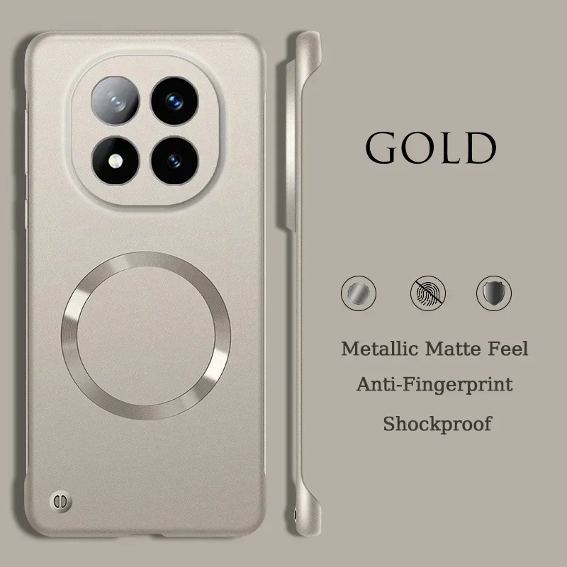 (dourado, Redmi Note 14 Pro) Capa Protetora Magnética Ultrafina E Luxuosa, Sem Moldura, Em Metal, Com Super Proteção Contra Impactos.