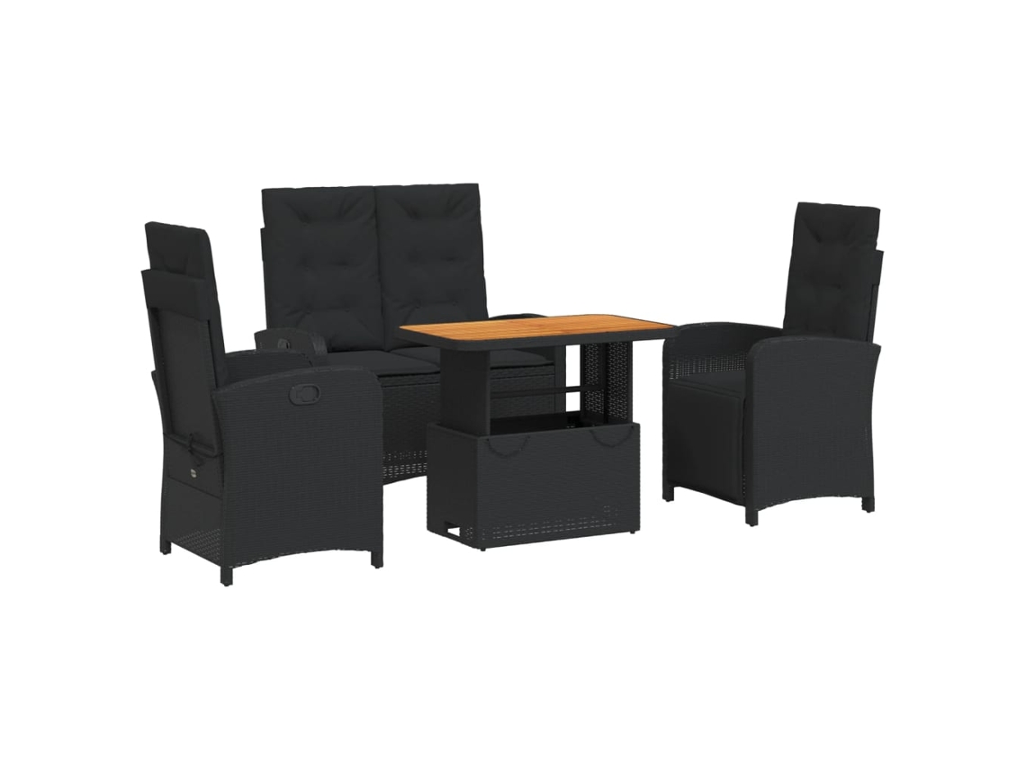 Maison Exclusive - 4 Pcs Conjunto De Jardim P/ Jardim C/ Almofadões Vime Pe Preto