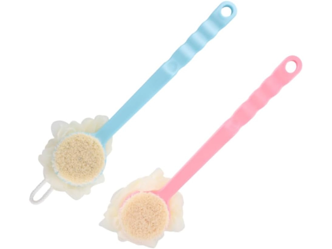 Conjunto De 2 Escovas Banho Com Cabo Longo E Estampa Floral Beaupretty, Acessório De Banho Para Adultos