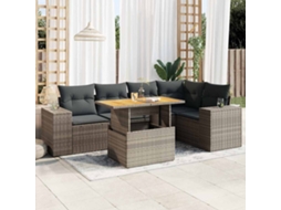 Vidaxl 6 Pcs Conjunto Sofás De Jardim Com Almofadões Vime Cinzento