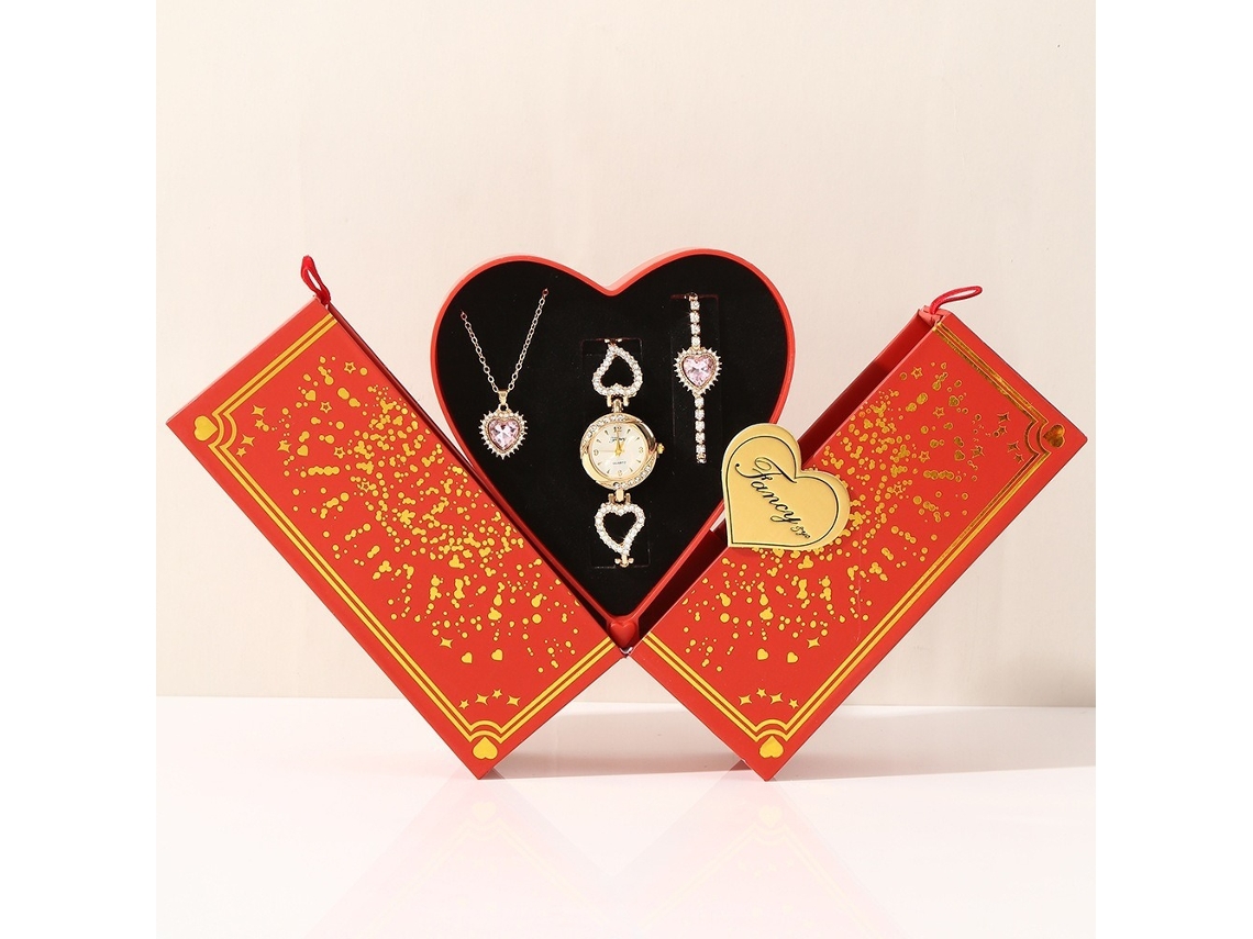Conjunto de Presente Feminino com Relógio de Pulseira de Malha e Caixa Laranja SPQMENT
