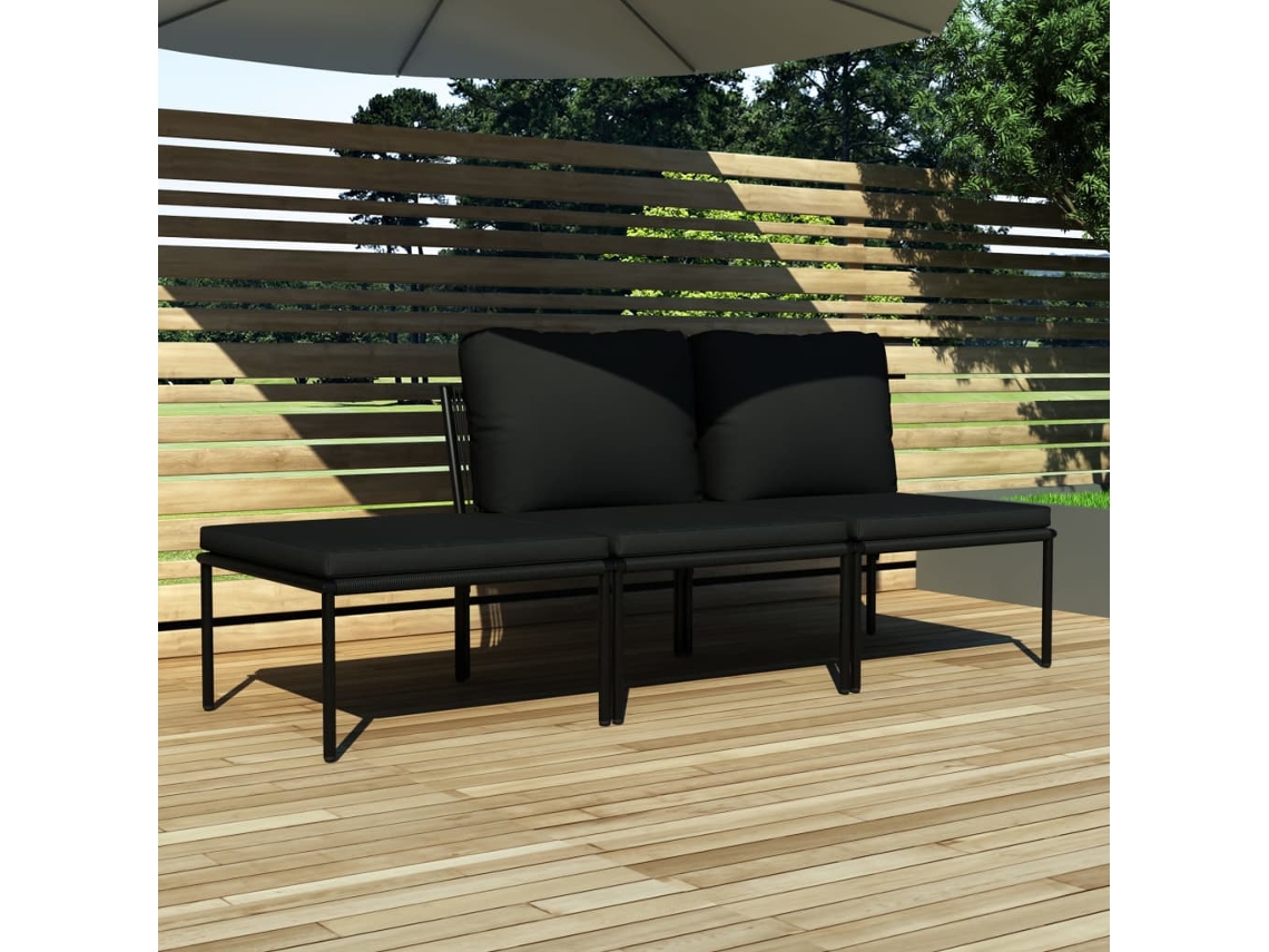 Vidaxl 3 Pcs Conjunto Lounge De Jardim C/ Almofadões Pvc Preto
