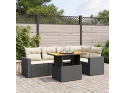 Vidaxl 6 Pcs Conjunto Sofás De Jardim C/ Almofadões Vime Pe Preto