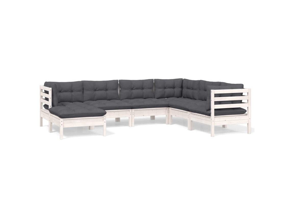 Conjunto de 7 Lounge de Jardim C/ Almofadões Pinho Maciço Branco MAISON EXCLUSIVE