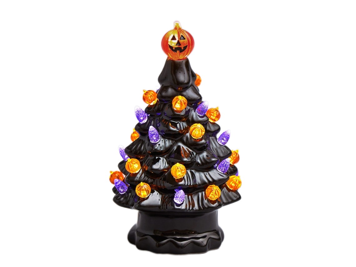 Árvore Halloween Cerâmica Iluminada Mesa Luz Abóbora S/MARCA
