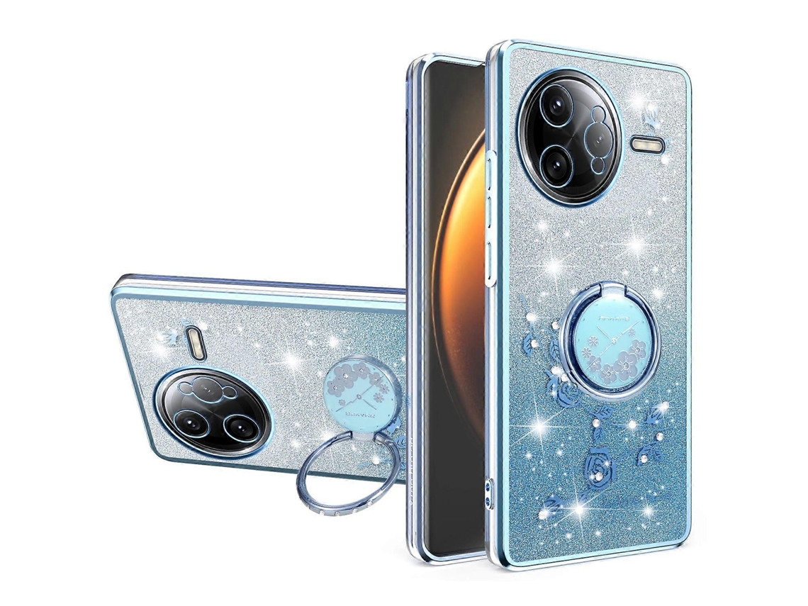 Capa Kadem Para Xiaomi Poco F7 Ultra 5g Redmi K80 Pro 5g Com Suporte De Anel E Flores De Tpu, Com Glitter Azul E Degradê