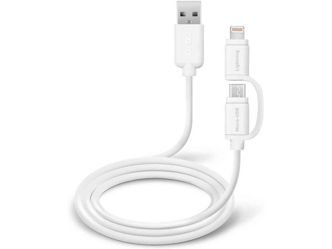 Cabo SBS 2 em 1 (USB - Micro-USB+Lightning - 1m - Branco)