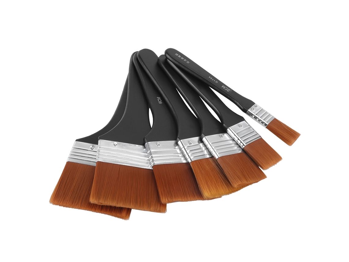 Set De 7 Pincéis Planos Com Cabo De Madeira Leve Para Pintura A Óleo E Acrílico
