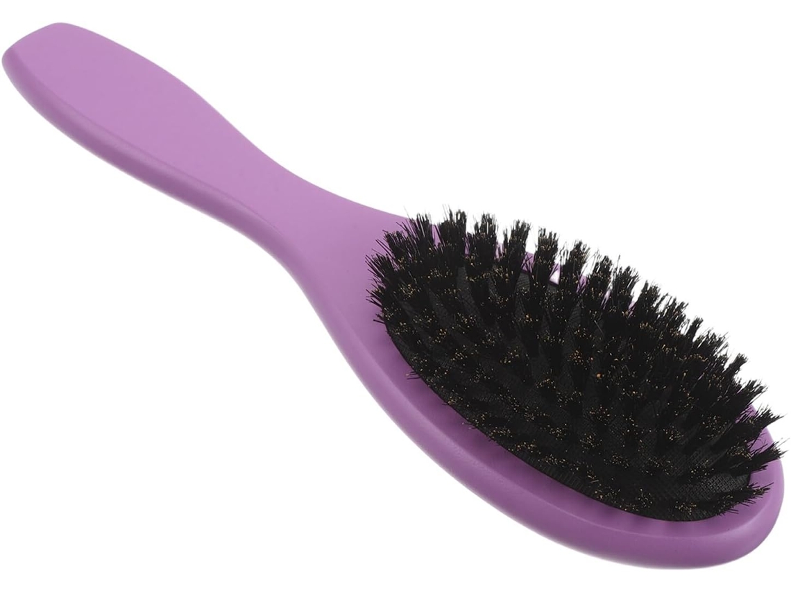 Escova De Cabelo Masculina Com Cerdas Naturais Javali, Almofada Antiestática, Roxa, Escova Plana Compacta Para Cabelos