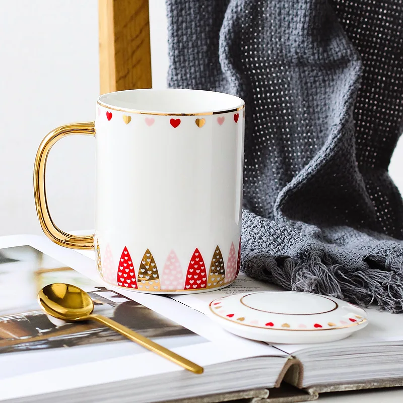 Caneca de Café Nórdica de Luxo em Cerâmica Dourada Pintada À Mão, Caneca Criativa para Casais. MDUG (estilo B 350ml)