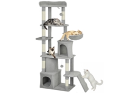 Árvore de gatos, torre de brincadeiras, com 7 arranhadores, plataformas, túneis, pompons, 170 cm, cinza escuro | S/MARCA