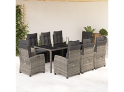 Conjunto 9 Peças Jantar P/ Jardim C/ Almofadões Vime Pe Cinza Dkd Home Decor