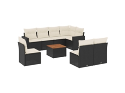 Conjunto de 9 Sofás para Jardim com Almofadões Vime Pe Preto MAISON EXCLUSIVE (N/A)
