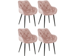 Conjunto De 4 Cadeiras De Sala De Jantar Tanna Em Veludo Com Estrutura Em Metal Preto, Rosa
