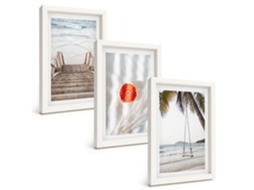 Conjunto De Quadros Com Moldura Férias Em Escada De Madeira Na Praia Moldura Branca Fotos Para O Escritório Espelharte (3 Peças 20x30 Cm)