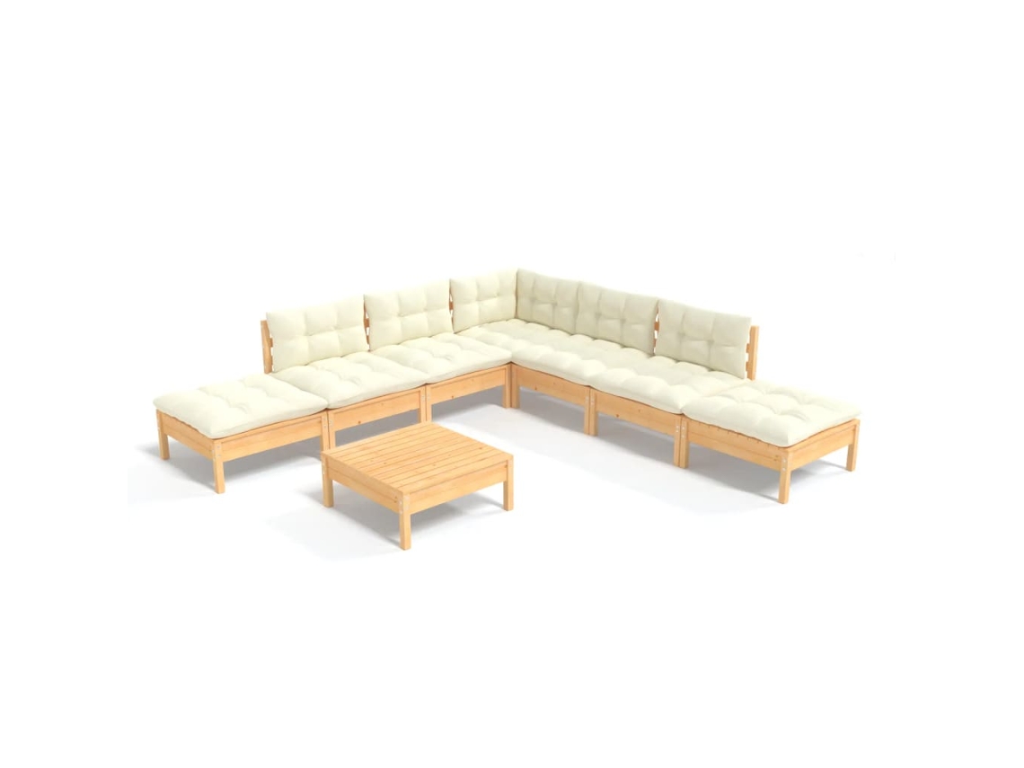 Conjunto de 8 Lounge de Jardim com Almofadões Cor Creme Pinho MAISON EXCLUSIVE