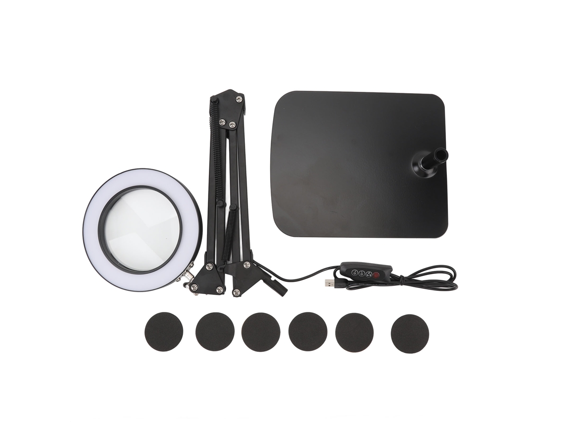 Lupa De 5x Com Luz Led Flexível Lâmpada De Mesa Para Arte E Reparos Com Base Apoio