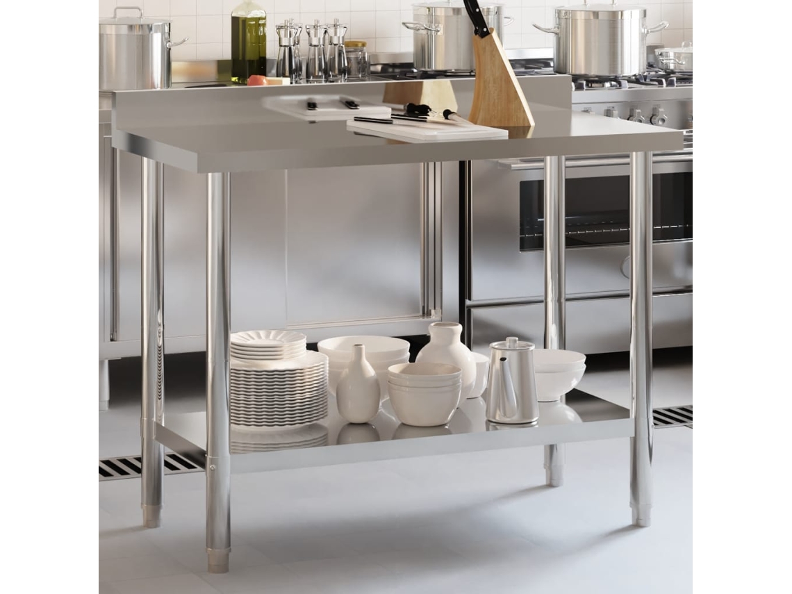 Vidaxl Mesa Cozinha Rebordo Antissalpicos 110x55x93 Cm Aço Inoxidável