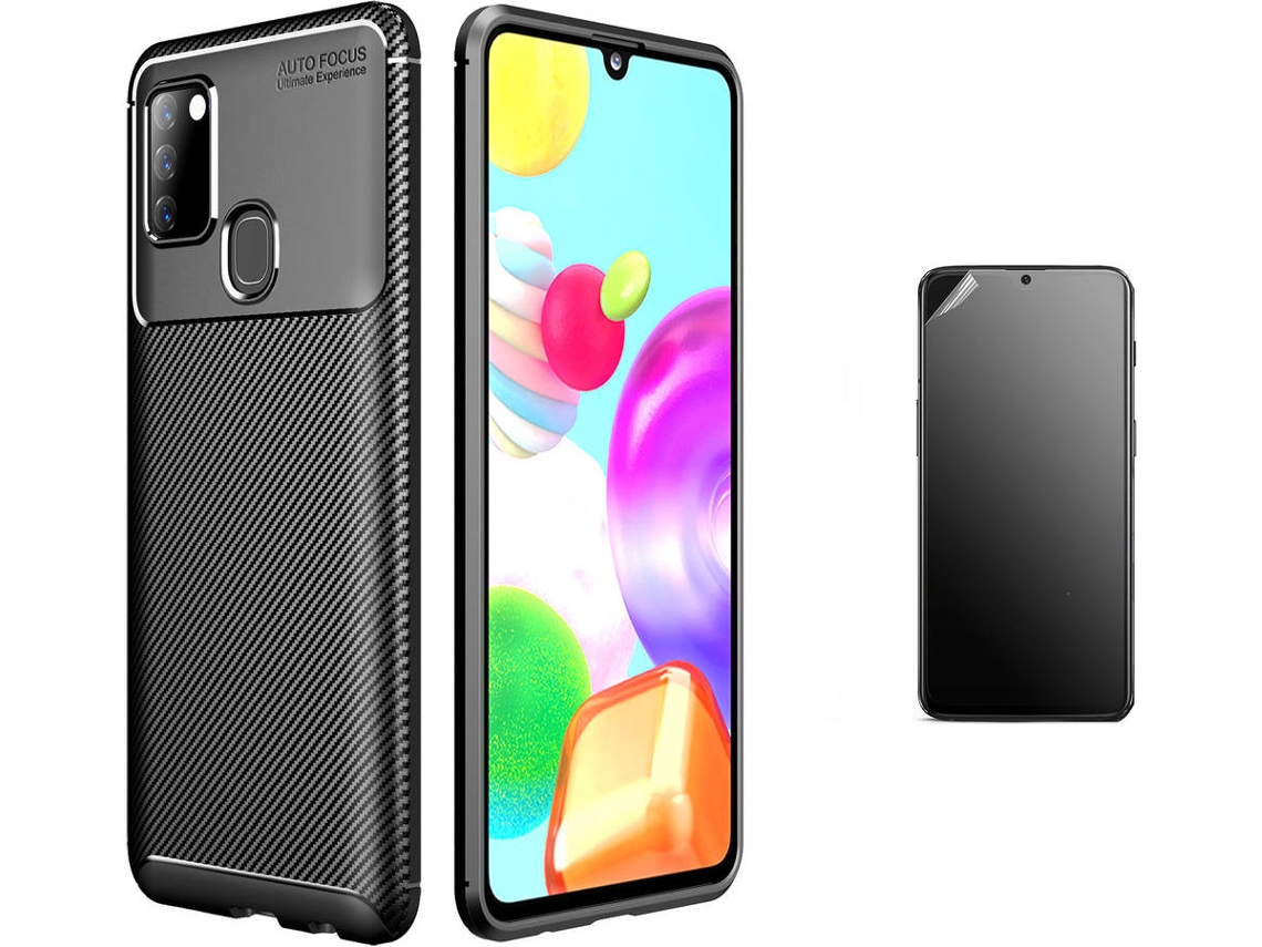 Kit Capa e Película Samsung A21S Ultimatte Rugged Carbon Preto