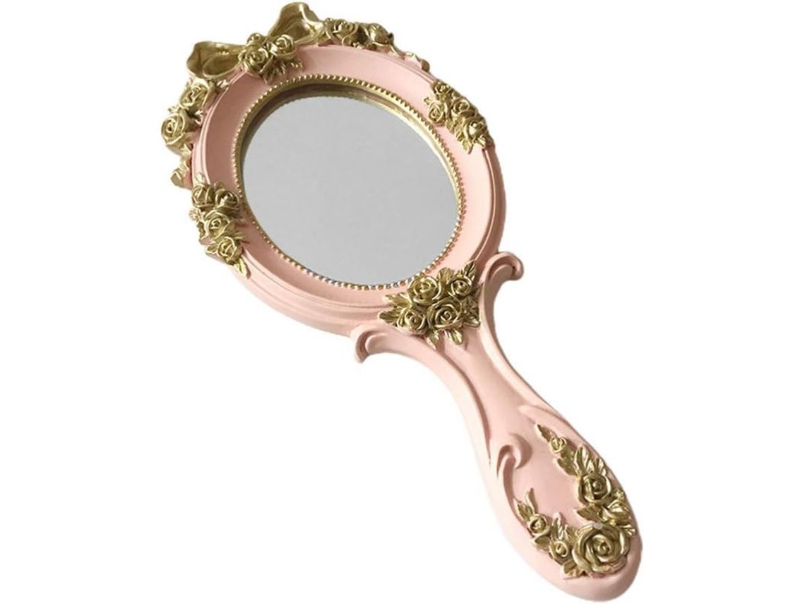 Espelho de Mão Vintage Rosa Antigo Portátil para Vanity Mulheres Design Ergonomico