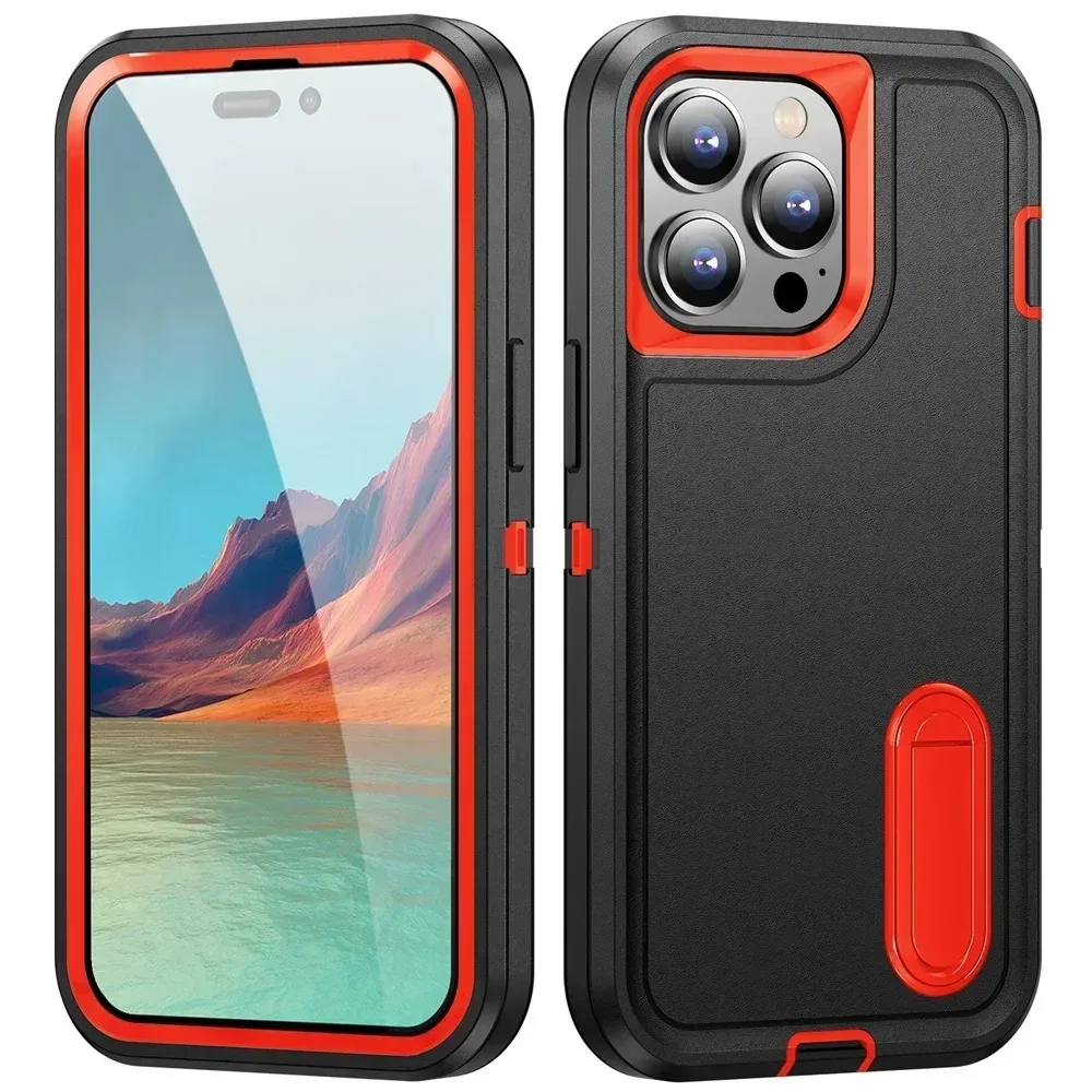 (preto/laranja, Iphone 16 Plus) Capa Protetora 3 Em 1 Com Suporte, Capa Protetora De Tpu Resistente A Impactos De Nível Militar