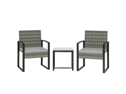 Conjunto de Jardim Rattan 3 peças com 2 cadeiras e mesa de centro, almofadas cinza claro BTFORUS